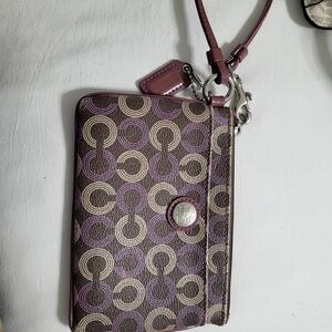 Coach Purple and Beige Patterned Wristlet